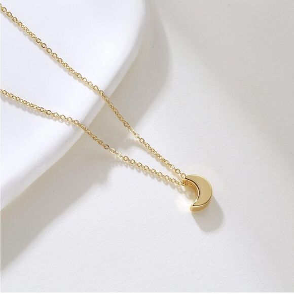 Gold 14k Gold Plated Moon Pendant Necklace - Picture 3 of 3